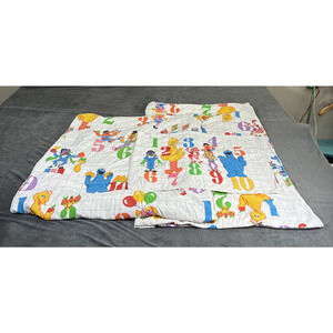 Vtg Sesame Street Numbers Flannel Twin Flat, Fitted & 1pc Sheet Set By Stevens